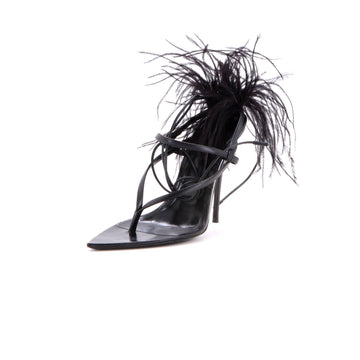 Saint Laurent Women's Instinct Heeled Sandals Leather and Feathers