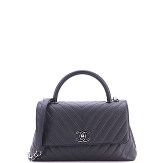 Chanel Coco Top Handle Bag Chevron Caviar Small
