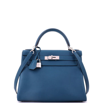 Hermes Kelly Handbag Blue Epsom with Palladium Hardware 28