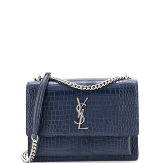Saint Laurent Sunset Crossbody Bag Crocodile Embossed Leather Medium