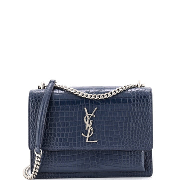 Saint Laurent Sunset Crossbody Bag Crocodile Embossed Leather Medium