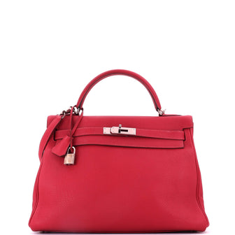 Hermes Kelly Handbag Red Togo with Palladium Hardware 32
