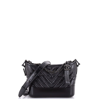 Chanel So Black Gabrielle Hobo Chevron Aged Calfskin Small