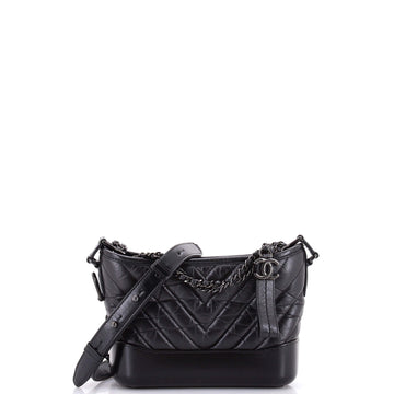Chanel So Black Gabrielle Hobo Chevron Aged Calfskin Small