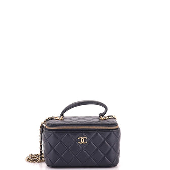 Chanel Classic Top Handle Vanity Case with Chain Quilted Lambskin Small