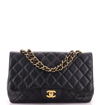 Chanel Vintage Classic Single Flap Bag Quilted Caviar Jumbo