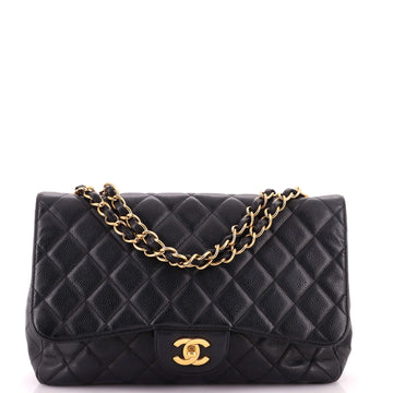 Chanel Vintage Classic Single Flap Bag Quilted Caviar Jumbo