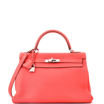 Hermes Kelly Handbag Pink Clemence with Palladium Hardware 32