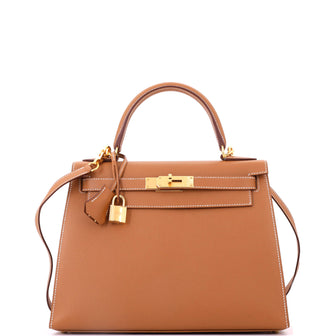 Hermes Kelly Handbag Brown Epsom with Gold Hardware 28
