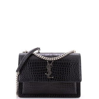 Saint Laurent Sunset Crossbody Bag Crocodile Embossed Leather Medium