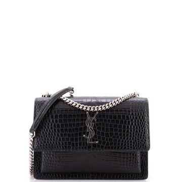 Saint Laurent Sunset Crossbody Bag Crocodile Embossed Leather Medium