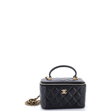 Chanel Classic Top Handle Vanity Case with Chain Quilted Lambskin Small