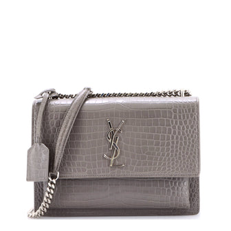 Saint Laurent Sunset Crossbody Bag Crocodile Embossed Leather Medium