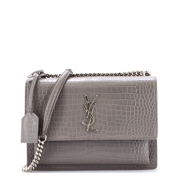 Saint Laurent Sunset Crossbody Bag Crocodile Embossed Leather Medium