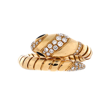 Bvlgari Serpenti Tubogas One-Coil Ring 18K Yellow Gold with Onyx and Semi Pave Diamonds