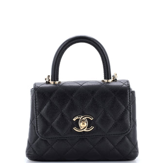 Chanel Coco Top Handle Clutch with Chain Quilted Caviar Mini