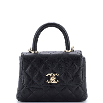 Chanel Coco Top Handle Clutch with Chain Quilted Caviar Mini