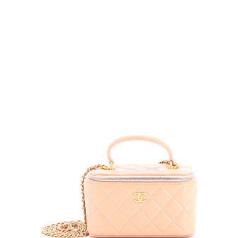 Chanel Classic Top Handle Vanity Case with Chain Quilted Lambskin Small