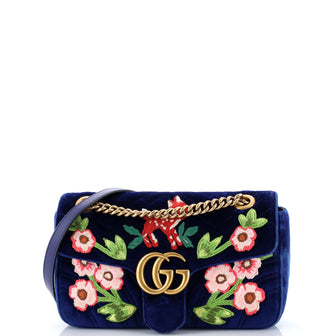 Gucci GG Marmont Flap Bag Embroidered Matelasse Velvet Small