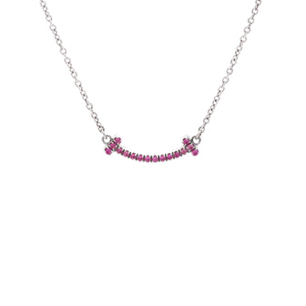 Tiffany & Co. T Smile Pendant Necklace 18K White Gold with Pink Sapphires Mini