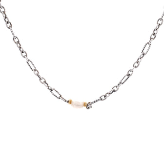 David Yurman Figaro Chain Necklace Sterling Silver with 18K Yellow Gold and Pearls