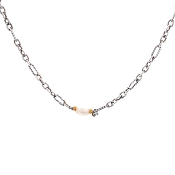 David Yurman Figaro Chain Necklace Sterling Silver with 18K Yellow Gold and Pearls