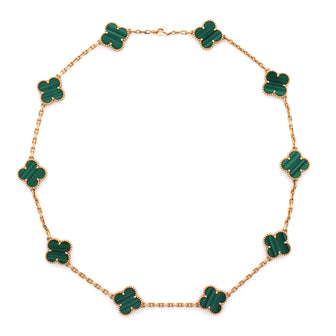 Van Cleef & Arpels Vintage Alhambra 10 Motifs Necklace 18K Yellow Gold and Malachite