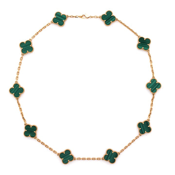 Van Cleef & Arpels Vintage Alhambra 10 Motifs Necklace 18K Yellow Gold and Malachite