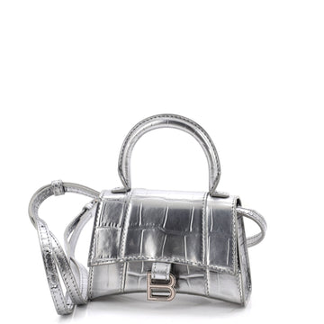 Balenciaga Hourglass Top Handle Bag Crocodile Embossed Leather Mini