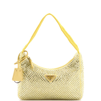 Prada Re-Edition 2000 Hobo Crystal Embellished Satin Mini