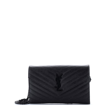 Saint Laurent Classic Monogram Wallet on Chain Matelasse Chevron Leather Medium