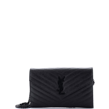 Saint Laurent Classic Monogram Wallet on Chain Matelasse Chevron Leather Medium