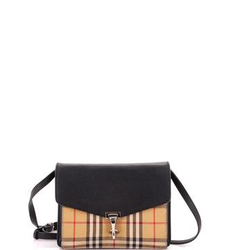 Burberry Macken Crossbody Bag Leather and Vintage Check Canvas Small