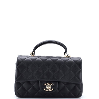 Chanel Classic Single Flap Top Handle Bag Quilted Lambskin Mini