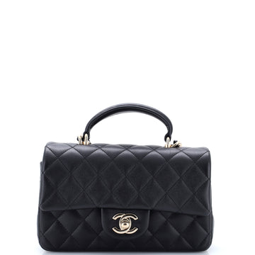 Chanel Classic Single Flap Top Handle Bag Quilted Lambskin Mini