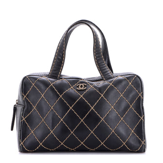 Chanel Surpique Boston Bag Quilted Leather Large