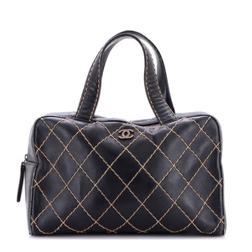 Chanel Surpique Boston Bag Quilted Leather Large