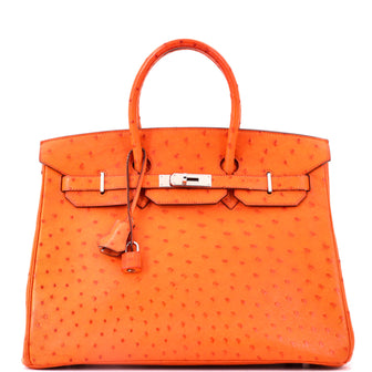 Hermes Birkin Handbag Orange Ostrich with Palladium Hardware 35