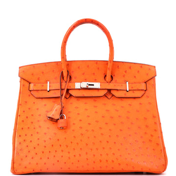 Hermes Birkin Handbag Orange Ostrich with Palladium Hardware 35