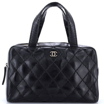 Chanel Surpique Boston Bag Quilted Leather Large