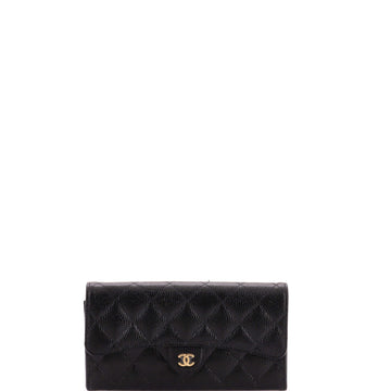 Chanel CC Gusset Classic Flap Wallet Quilted Caviar Long