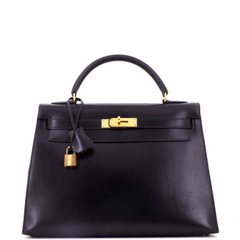 Hermes Kelly Handbag Black Box Calf with Gold Hardware 32