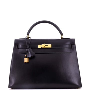 Hermes Kelly Handbag Black Box Calf with Gold Hardware 32