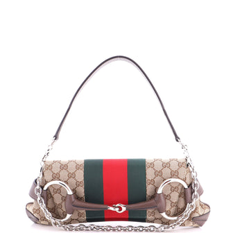 Gucci Horsebit NM Web Chain Clutch GG Canvas Medium