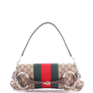 Gucci Horsebit NM Web Chain Clutch GG Canvas Medium