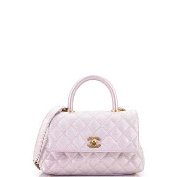 Chanel Coco Top Handle Bag Quilted Iridescent Caviar Mini