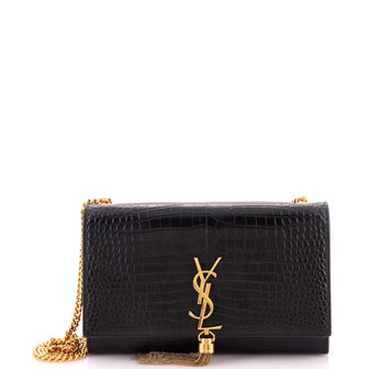 Saint Laurent Classic Monogram Tassel Crossbody Bag Crocodile Embossed Leather Medium