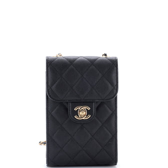 Chanel CC Flap Phone Holder Crossbody Bag Quilted Caviar