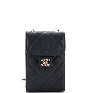 Chanel CC Flap Phone Holder Crossbody Bag Quilted Caviar