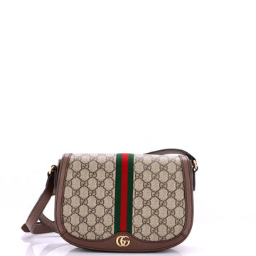Gucci Ophidia Saddle Flap Shoulder Bag GG Coated Canvas Small